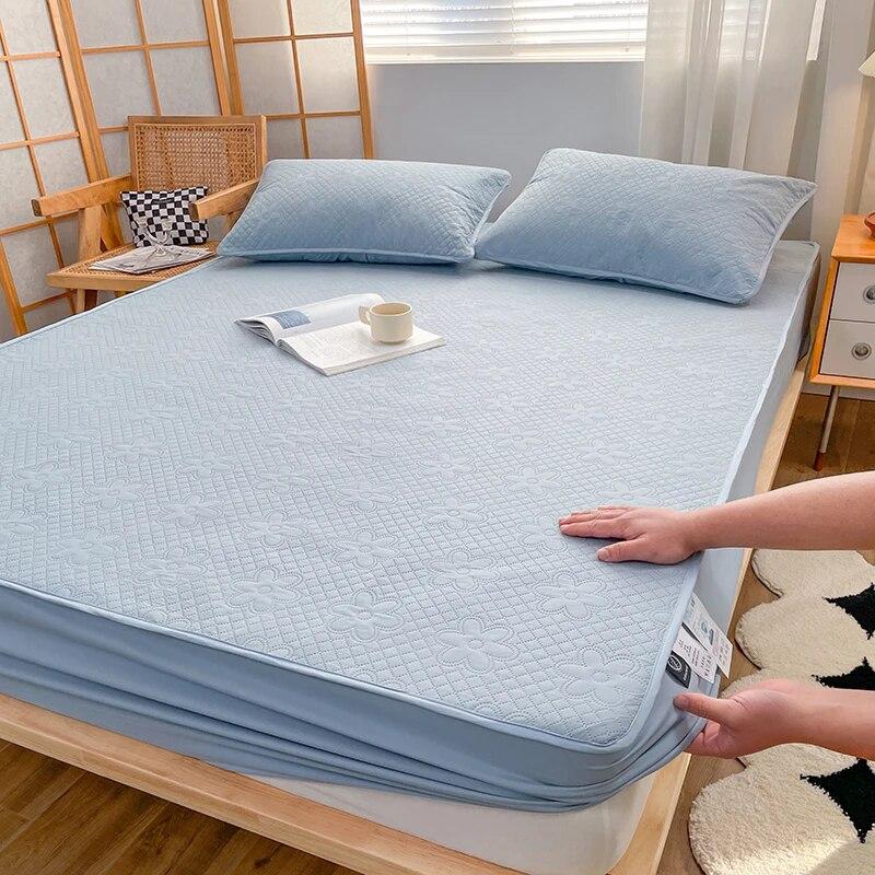 Raw Cotton Waterproof Quilted Fitted Sheet160x200,Single-Piece Mattress Protector Cover,Class A Maternal Child Grade