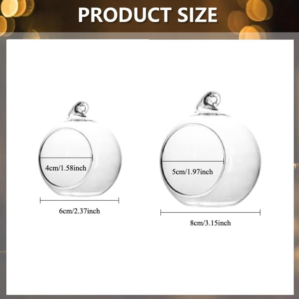 6/12Pcs Ball Hanging Glass Vases with LED Candle Terrarium Hanging Tealight Holder for Wedding Home Party Tree Decoration