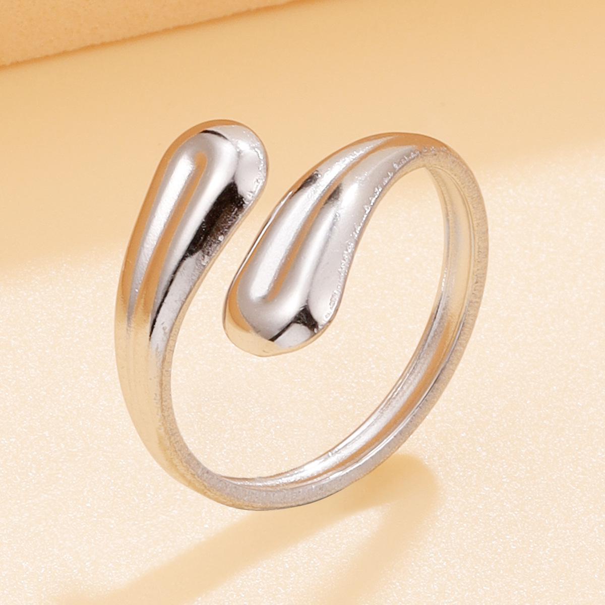 Glossy Geometric Open Stainless Steel Ring with Oil-Pressed 18K Gold Plating - Women s Fashion Jewelry