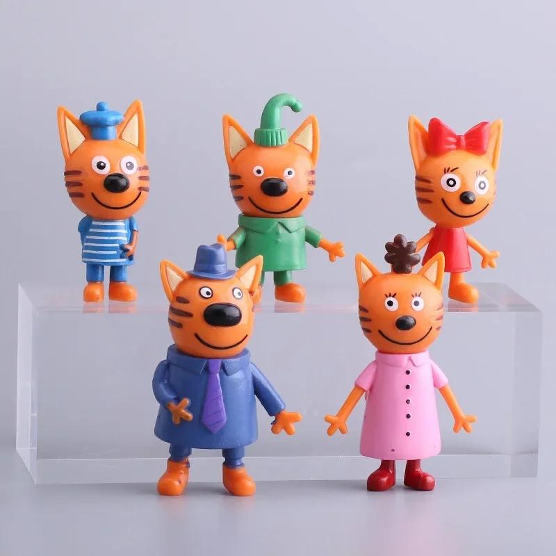5Pcs/Bag 6-8Cm Russian Cartoon Anime Kid-E-Cats Action Figure Baking Decor Cake Figurine Three Little Kittens Model Cat Kids Toy