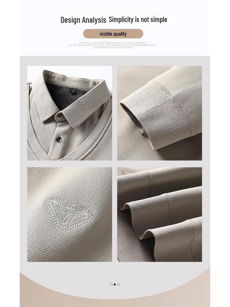 Men's Fleece-Lined Two-Piece Look Warm Sweater with Shirt Collar