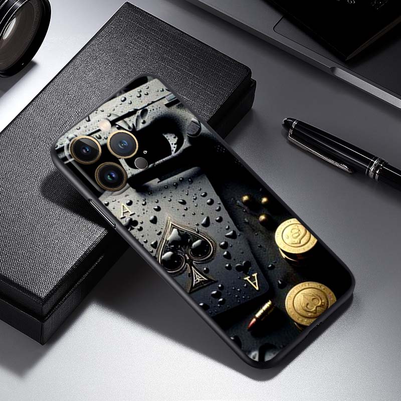 Creative poker card patterns For Apple iPhone 17 16 16E 15 14 13 12 11 Pro Max Plus Black Soft Silicone Phone Case