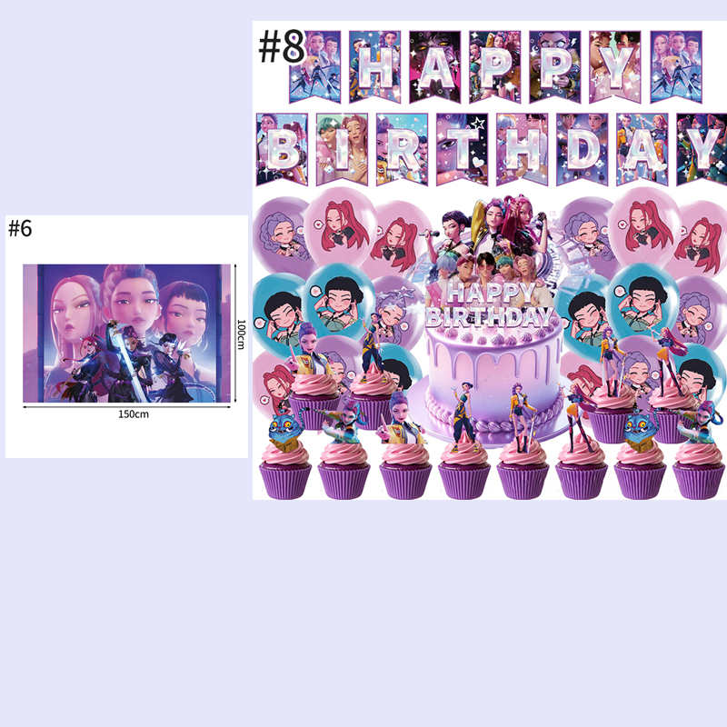 Demonœ Hunters Birthday Party Decor Tableware Banner Kids Birthday Balloon Cake Topper Decor  Kpop Anime Party Supplie Set