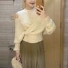 Core-spun Yarn, Spliced Fake Two-piece Knitted Sweater for Women's Off-the-shoulder Autumn New Irregular Design Lazy Sweater