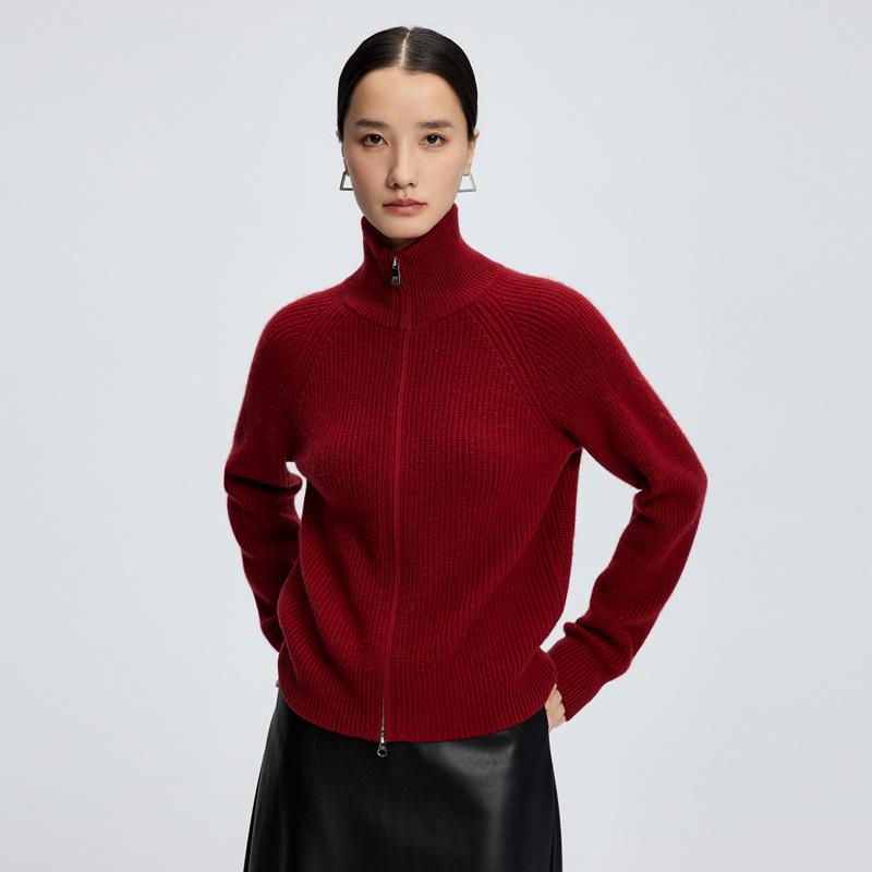Women's Cashmere Zipper Cardigan - Long Sleeve, Short Jacket, Lapel Sweater, Loose Raglan Sleeve, Casual Thick Outerwear
