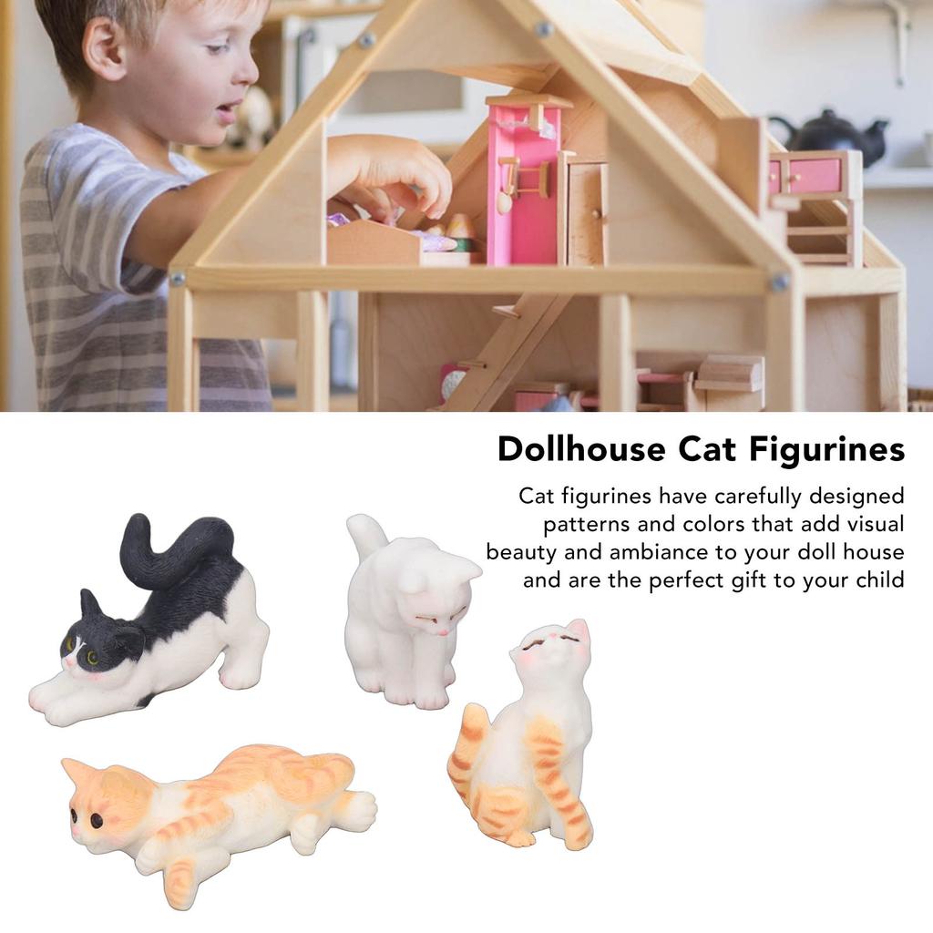 4Pcs Miniature Cat Figurines 1:12 Dollhouse Mini Resin Animal Model Ornaments Decoration Simulation Craft