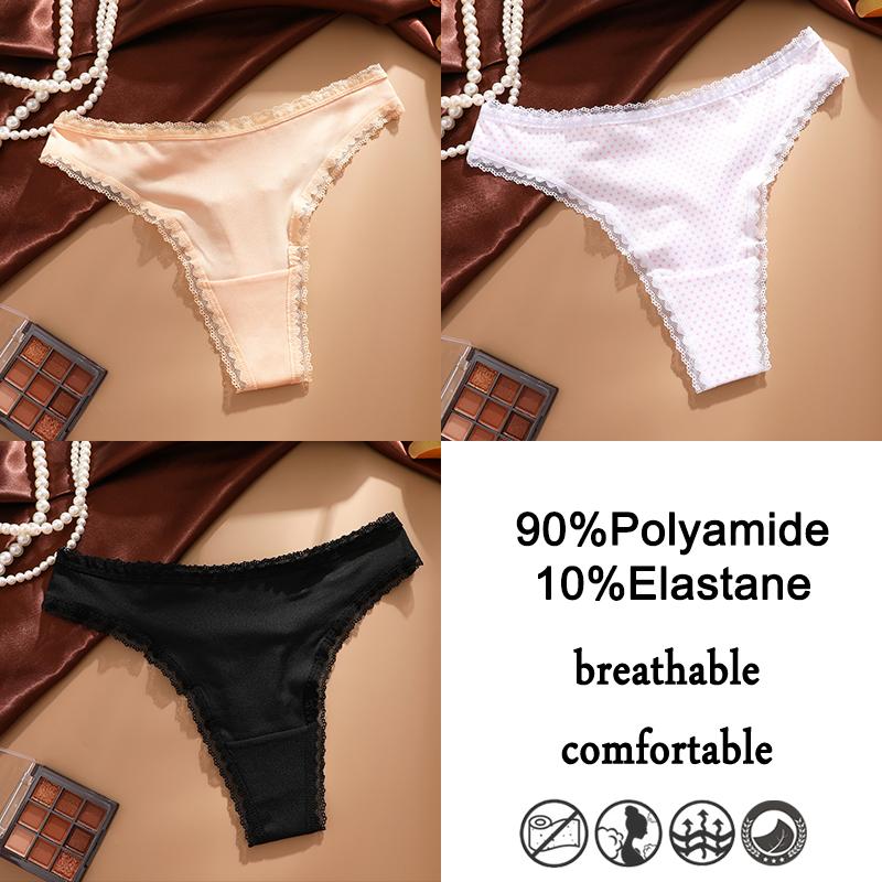 FINETOO 3Pcs Lace Panties Sexy G-String Women's Underwear T-Back Lingerie for Female Panties Underpants Briefs Thong Intimates