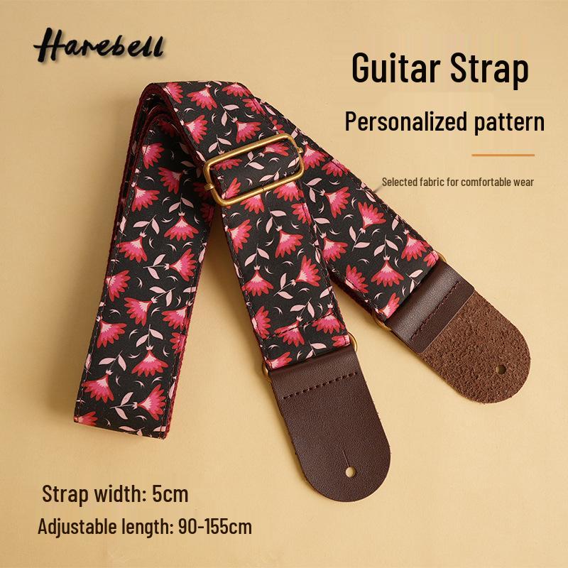 Dark Floral Guitar Strap for Stage Performance (Model: PO-038) 90-155 cm