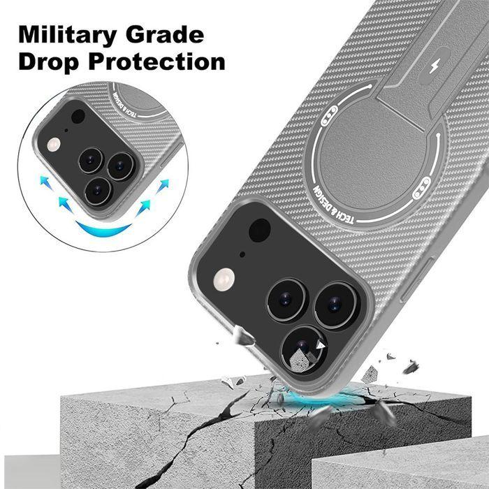 Protective Case - BOOLING - for iPhone 17 Pro - Silicone with Magnetic Circle and Stand - Grey