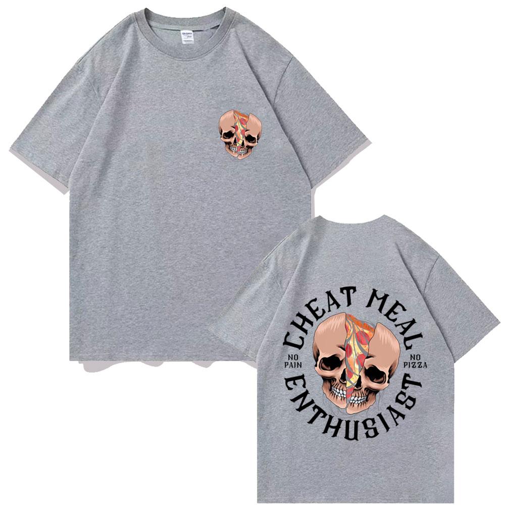 Cheat Meal Enthusiast Funny Pump Cover Graphic T Shirts Men Women's No Pain No Pizza Streetwear Male Casual Gym Fitness T-shirt