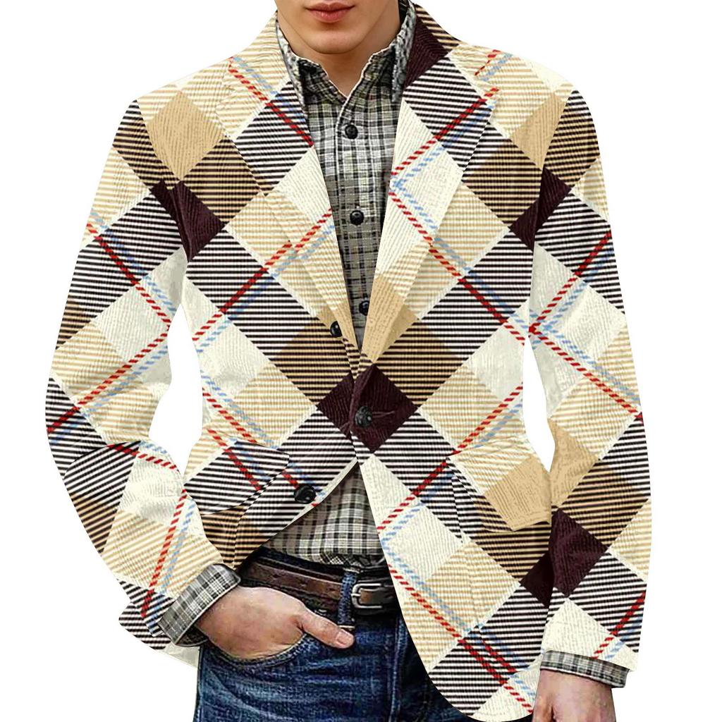 Men's Printed Corduroy Warm Pocket Suit Jacket Cardigan Men's Casual Suit