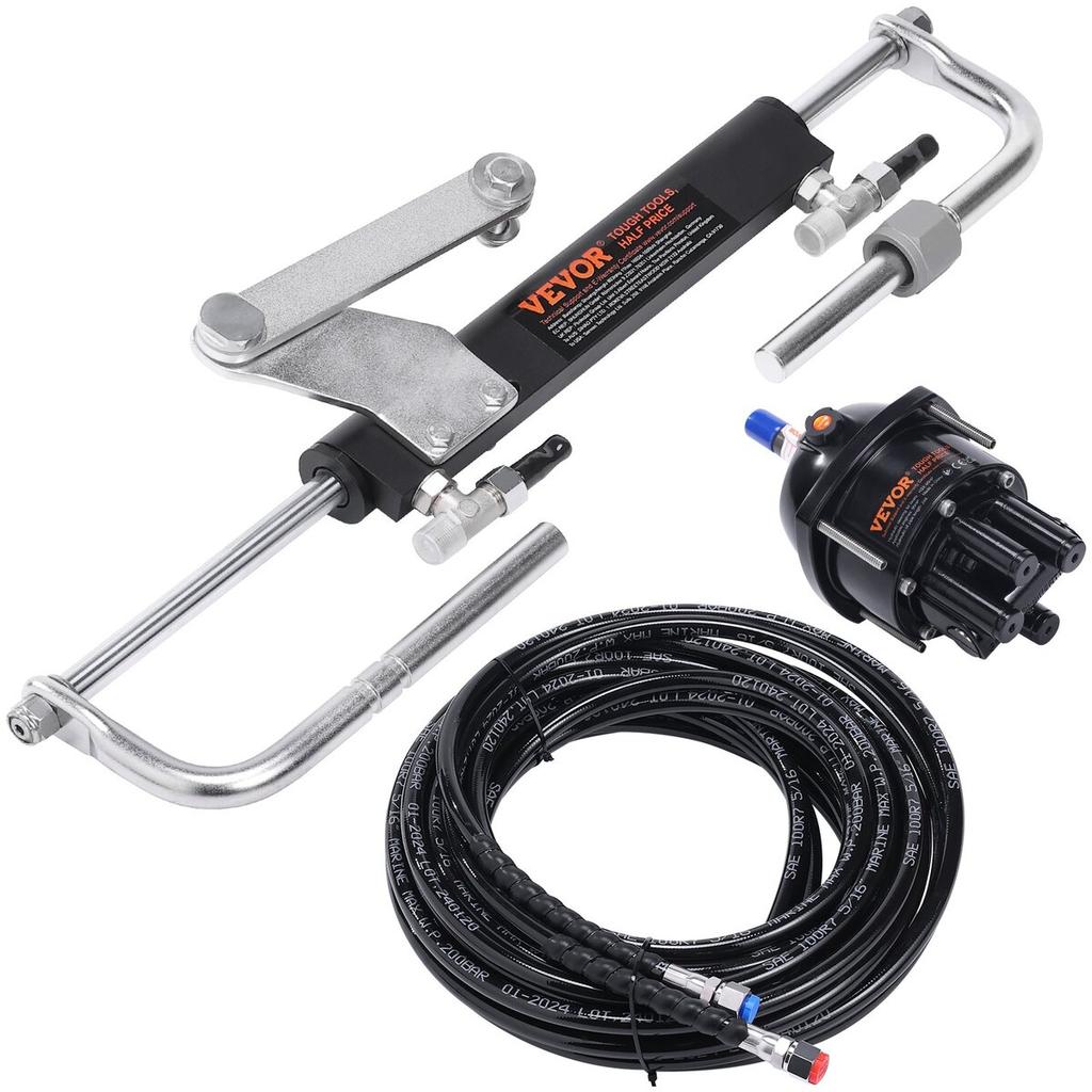 Hydraulisches Außenbord-Lenksystem, 90 PS, Marineboot-Hydrauliklenksystem, mit Steuerpumpe, Zweiwege-Sperrzylinder und 7,3 m Hydrauliklenkung