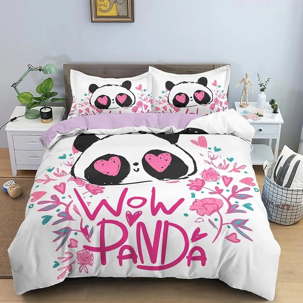 Cute Cartoon Panda Stars Comfortable Duvet Quilt Cover Pillowcase Bedding Set Children Bedroom Decoration Home Textile