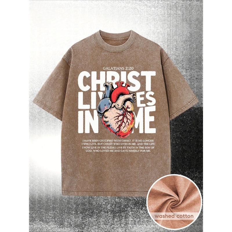 European sizes Men's T-Shirt, This T-Shirt Features Religious Text with a Heart Graphic, Perfect for Christian Faith Expression