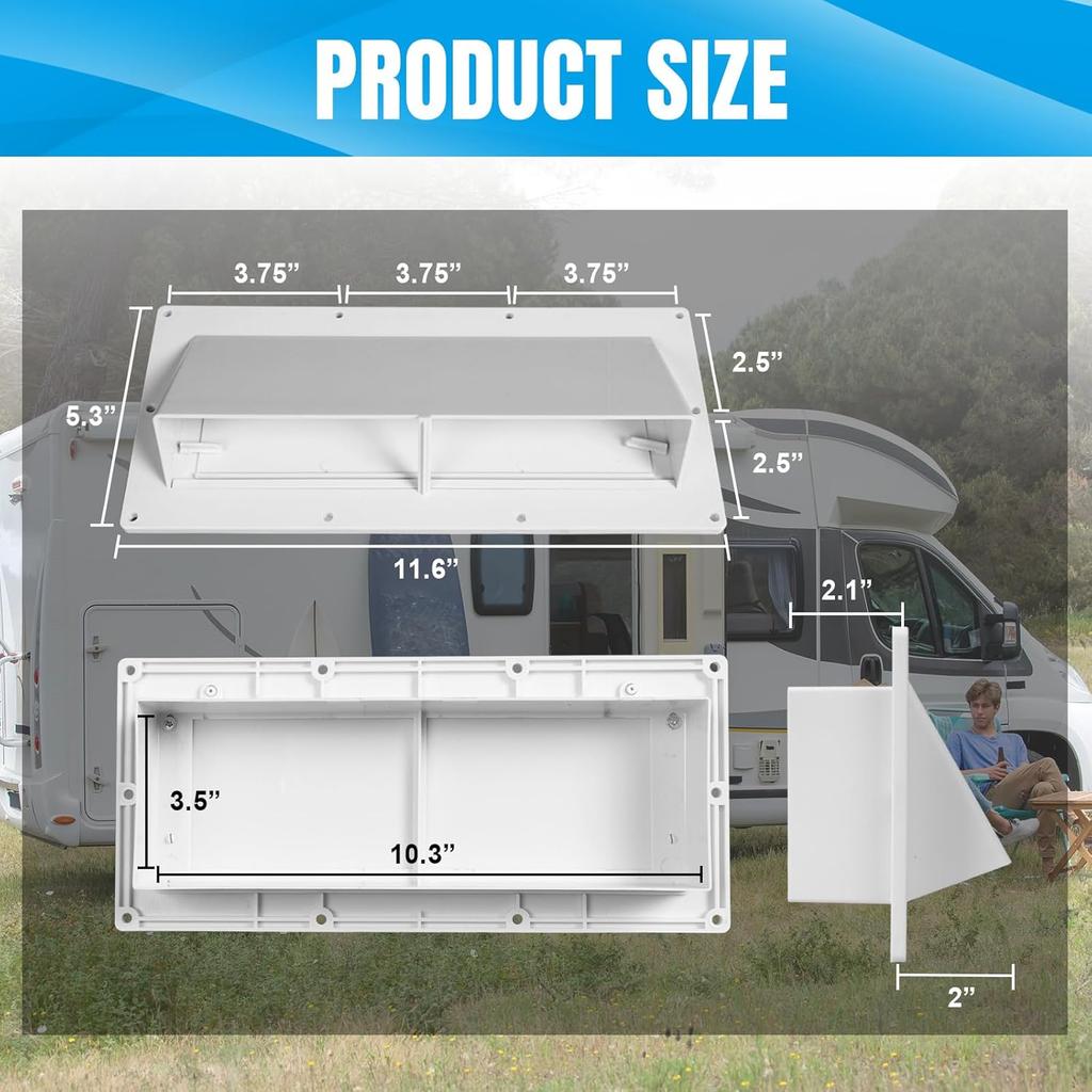 RV Vent Cover - Camper Exhaust Vent with Locking Damper White