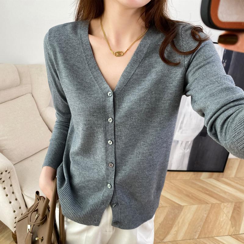 Autumn Cardigan Korean Version V-neck Sweater Loose Base Sweater Knitted Cardigan Women's Solid Color Short Jacket