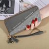 Glitter Shining Wallet  Long Women's Zipper Wallet - Korean Splicing, Color Contrast, Tassel, and Rivet Details