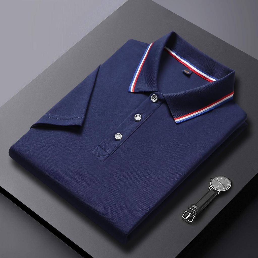 Breathable Summer Turn-Down Collar Polo Shirt - Solid Color, Short-Sleeved, Comfortable, Customizable Workwear T-Shirt