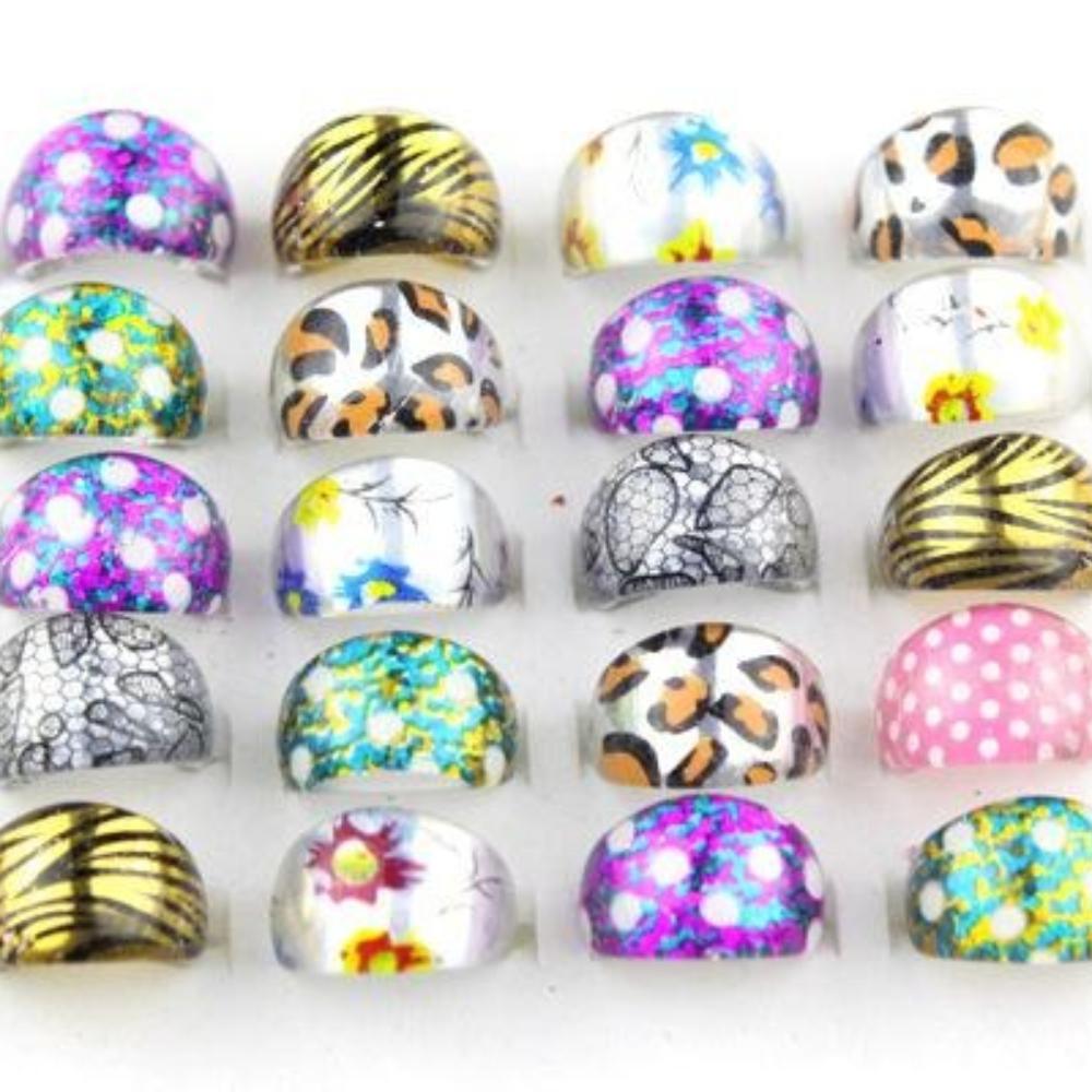 10pcs/Lot Cute Children's Cartoon Rings Glitter Flower Fruit Shape Plastic Adjustable Ope Excluding boxes