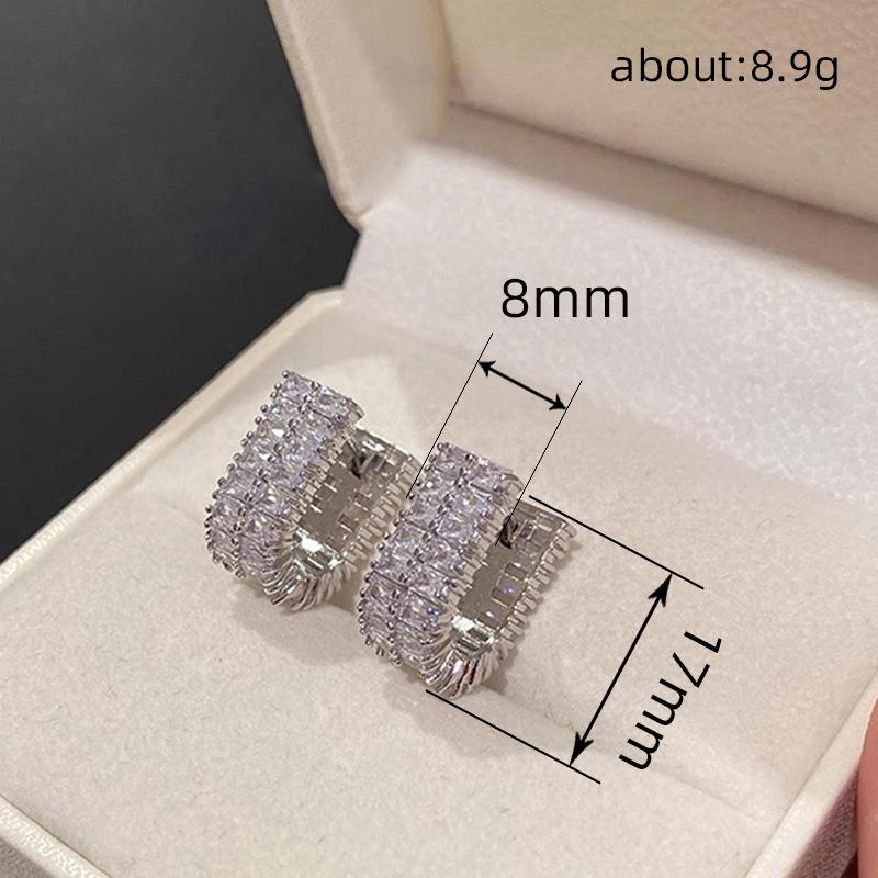 Stylish high-end earrings, double-row zircon U-shaped design earrings, elegant and fashionable accessories