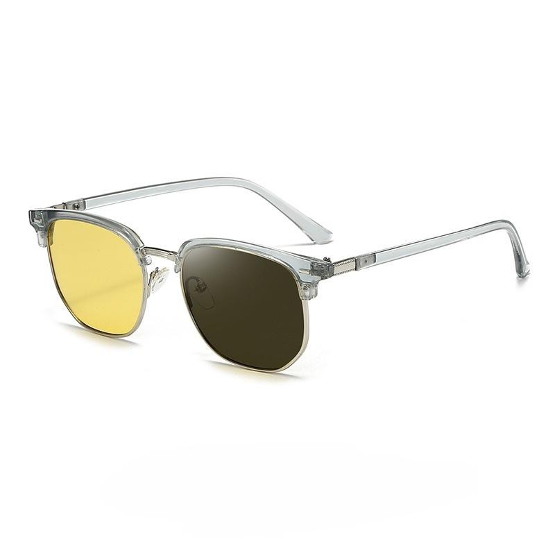 Photochromic Night Vision Glasses Day-and-Night Metal Half-frame UV-Protective Eyewear Anti-Glare Driving Glasses for Drivers