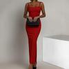 Elegant Solid Color Suspender Square Neck Dress for Women, Slim-fitting Hip-wrapped Side Split Dress, Sexy and Thin Dating Party