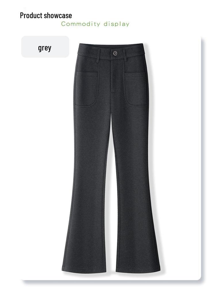 2024 Women's Gray High-Waist Wool Flared Pants – Autumn/Winter Slimming Style