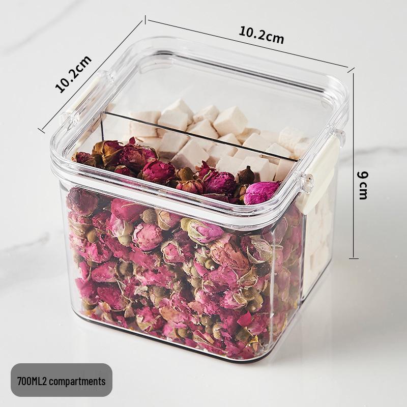 Floral Square Tea Box 460ml with Four Airtight Food-Grade Plastic Compartments
