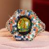 Exquisite Inlaid Multicolored CZ Women's Ring Trendy CopperColor Geometry Daily Wear Party Jewelry Anniversary Gift