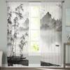 Chinese Ink Landscape Painting Bamboo Sheer Voile Curtains for Bedroom Living Room Kitchen Decor Chiffon Tulle Windows Curtain