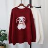Autumn and winter new round neck bow cartoon puppy knitted sweater top loose soft waxy sweater pullover woman