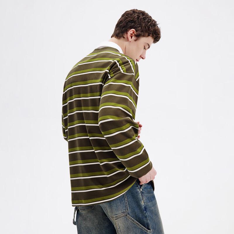 NVG·YOUNG Men's Casual Striped Cotton Long-Sleeve T-Shirt