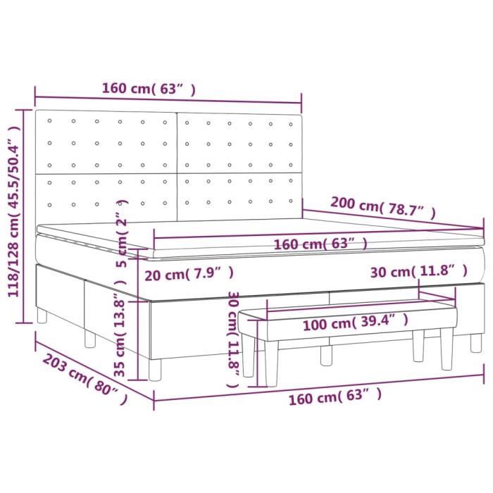 3136929 vidaXL Lit à sommier tapissier avec matelas Taupe 160x200 cm Tissu