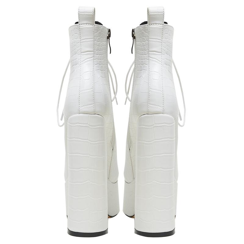 Sexy Women's Ankle Boots Platform 2025 Winter High Heels Short Shoes For Women Lace-up Black White Party Strip Shoes Large Size