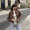 Women's Fashion Vintage Faux Fur Jacket Elegant Zipper Short Woolen Coats Long Sleeves Autumn Street Loose Lapel Outwear