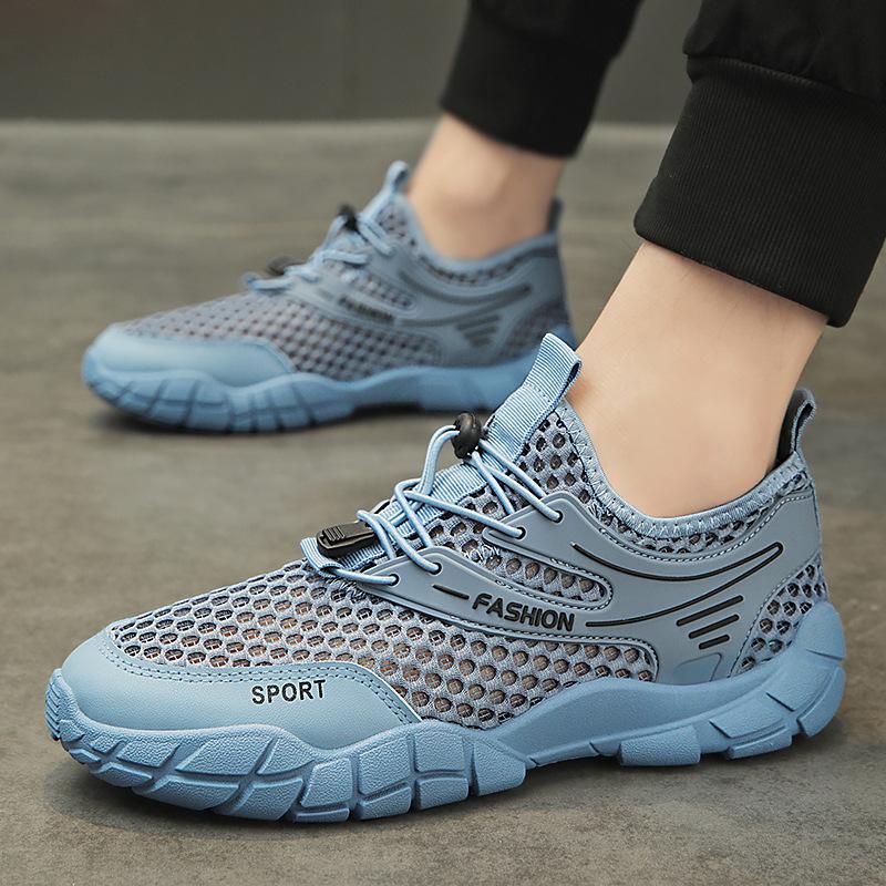

2025 summer men s shoes big eyes hollow mesh shoes breathable sports running shoes casual lazy shoes one pedal shoes 44 синій