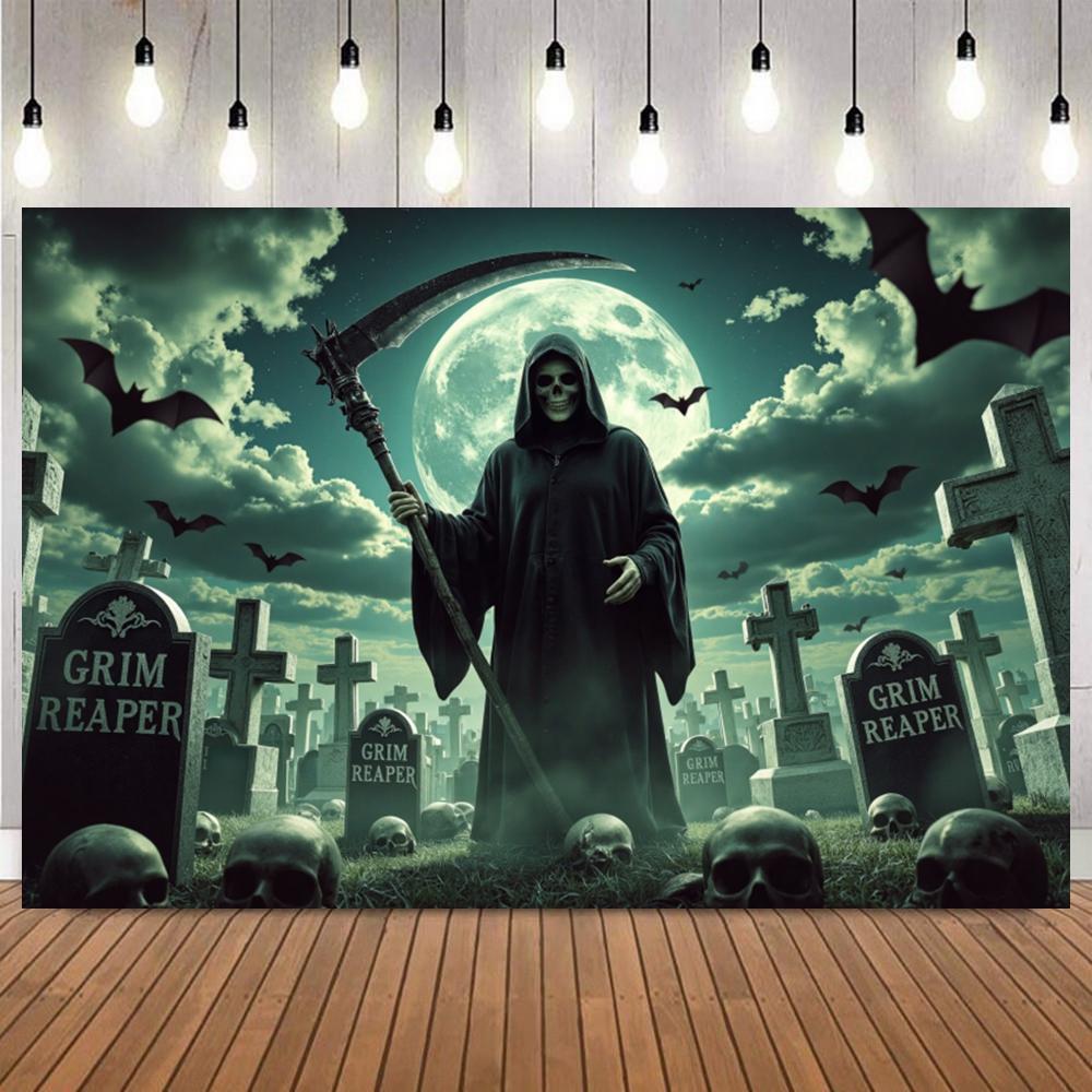 Halloween Grim Reaper Backdrop Horror Party Banner Kids Room Photo Poster Decor Background4