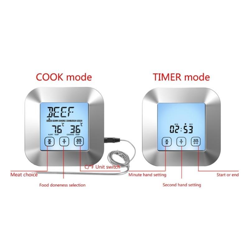 Digital Thermometer for Cooking Grilling BBQ Thermometer with LCD Backlight Stainless Steel Probe for Kitchen