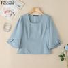 ZANZEA Women Summer Square Collar Casual Solid Color 3/4 Sleeve Blouse