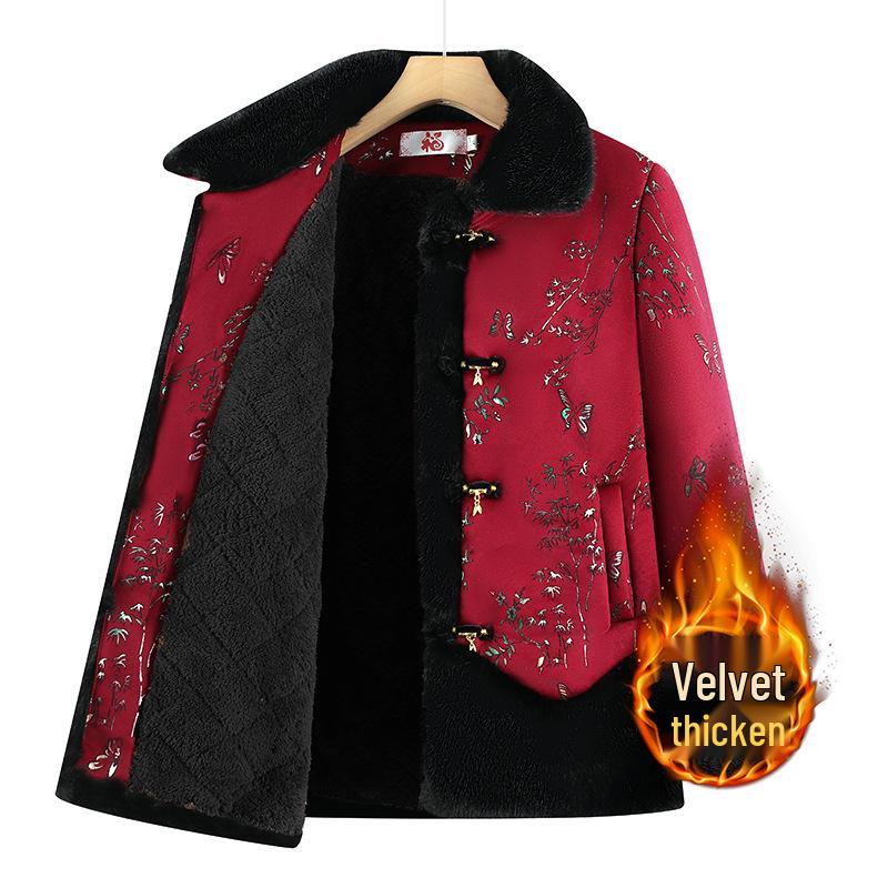 

Stylish Thickened Winter Coat for Elderly Women - Warm Velvet-Lined Cotton Jacket 2XL (for 52.5-60 kg) червоний