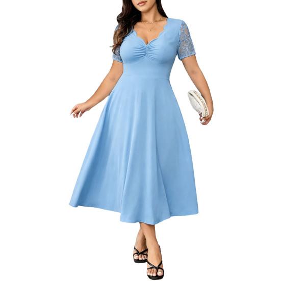 

Plus Size Formal Dress for Women Lace Short Sleeve A-line Dress Mother of The Bride Wedding Guest Evening Gown XL