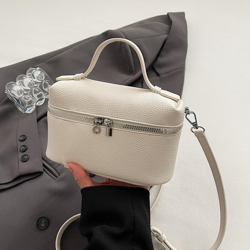 

2025 new lychee pattern bucket bag first layer cowhide lunch box bag versatile shoulder messenger bag