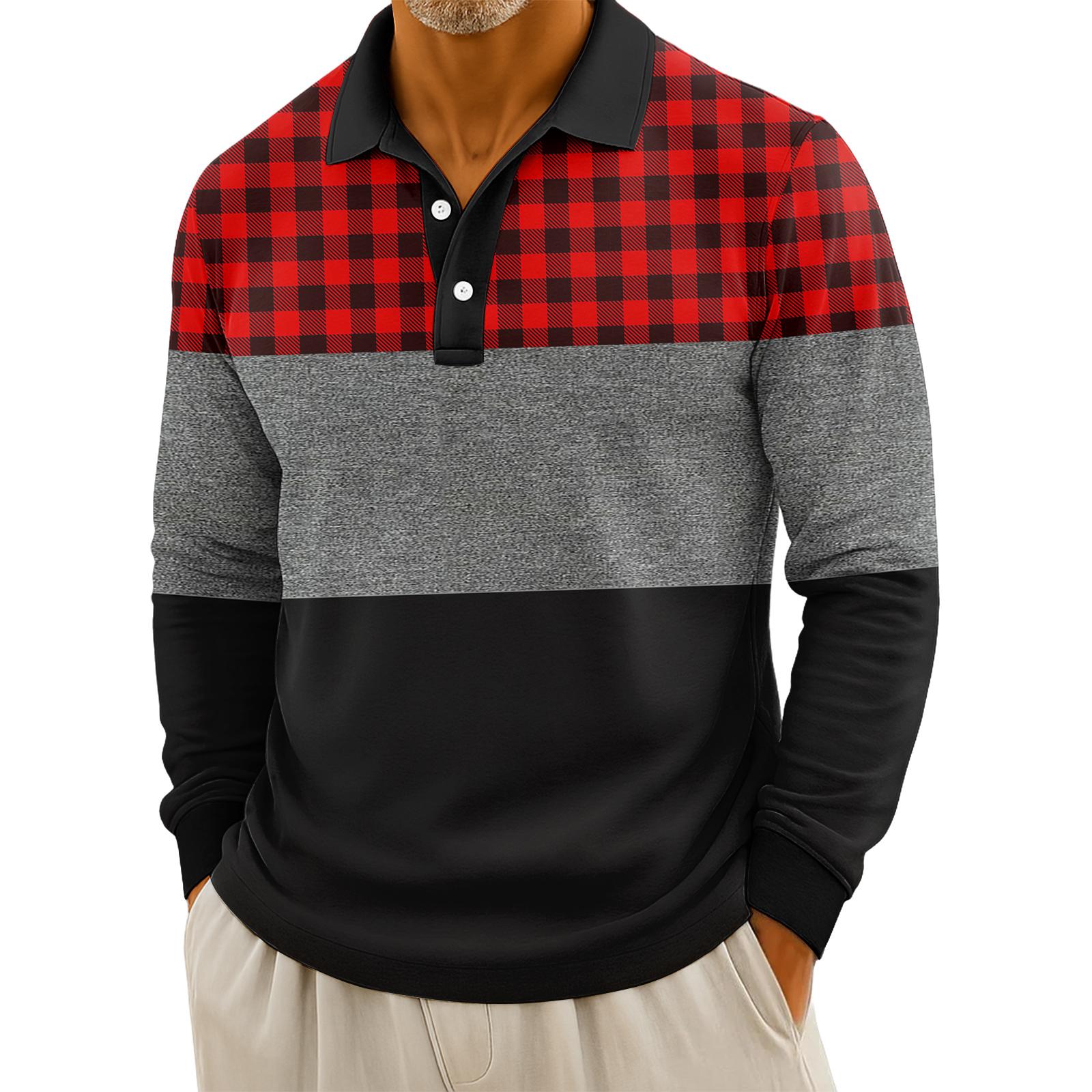 

Мужские повседневные топы с длинными рукавами на пуговицах с полосатым принтом XL красный