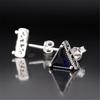 Copper-Plated Platinum Deep Blue Diamond Stud Triangle Earrings for Men