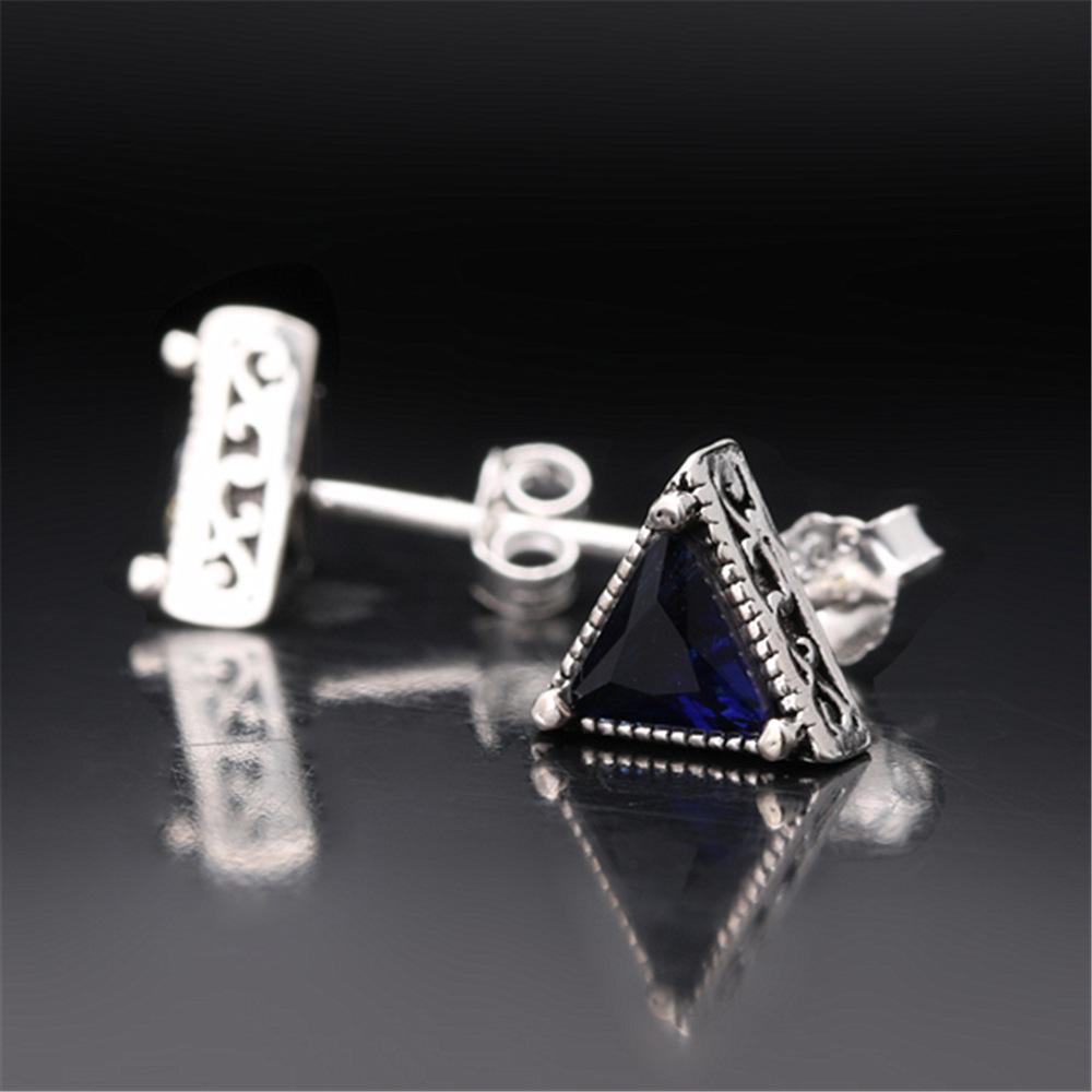 Copper-Plated Platinum Deep Blue Diamond Stud Triangle Earrings for Men