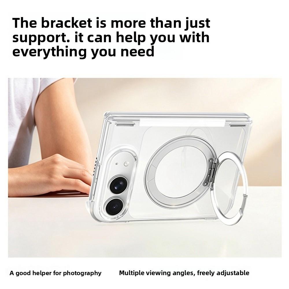 For iPhone Duo Fold Case Transparent Magnetic  rotate stand Protective Back Cover For MagSafe Wireless Charging Phone Shell