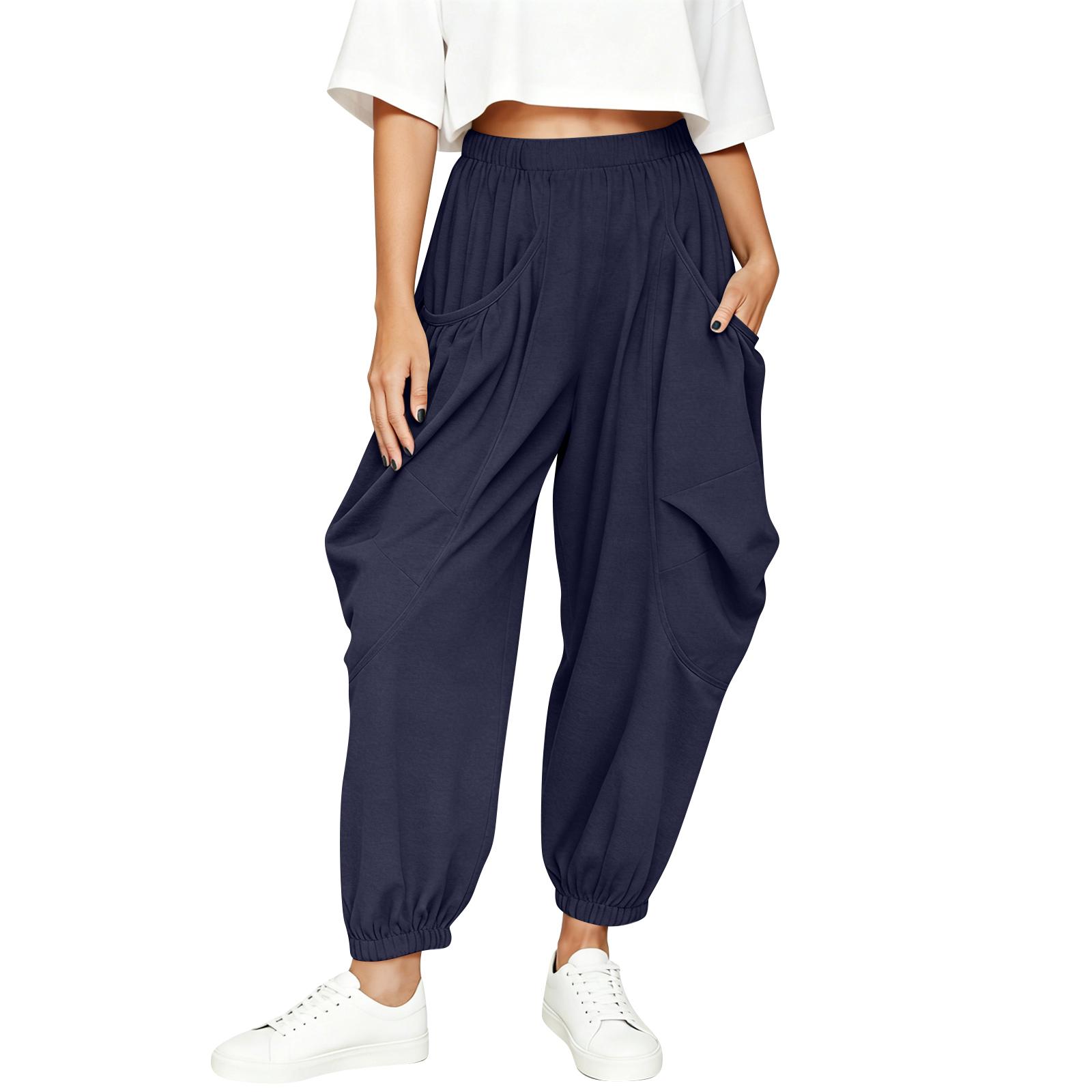 

Women s Loose-fitting Wide-leg Pants, Casual Loose-fitting Pants, High-elastic Waistband, Long Pants With Pockets XL Темно-синій