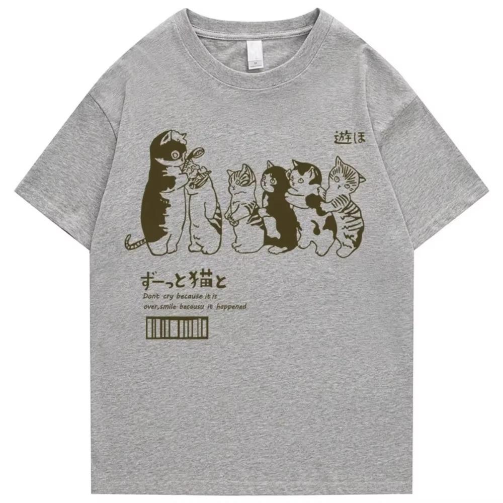 Oversized Men's T-shirt Harajuku Shower Cat Print T-shirt 2023 Summer Fashion Casual Short Sleeve Cotton T-shirt For Men