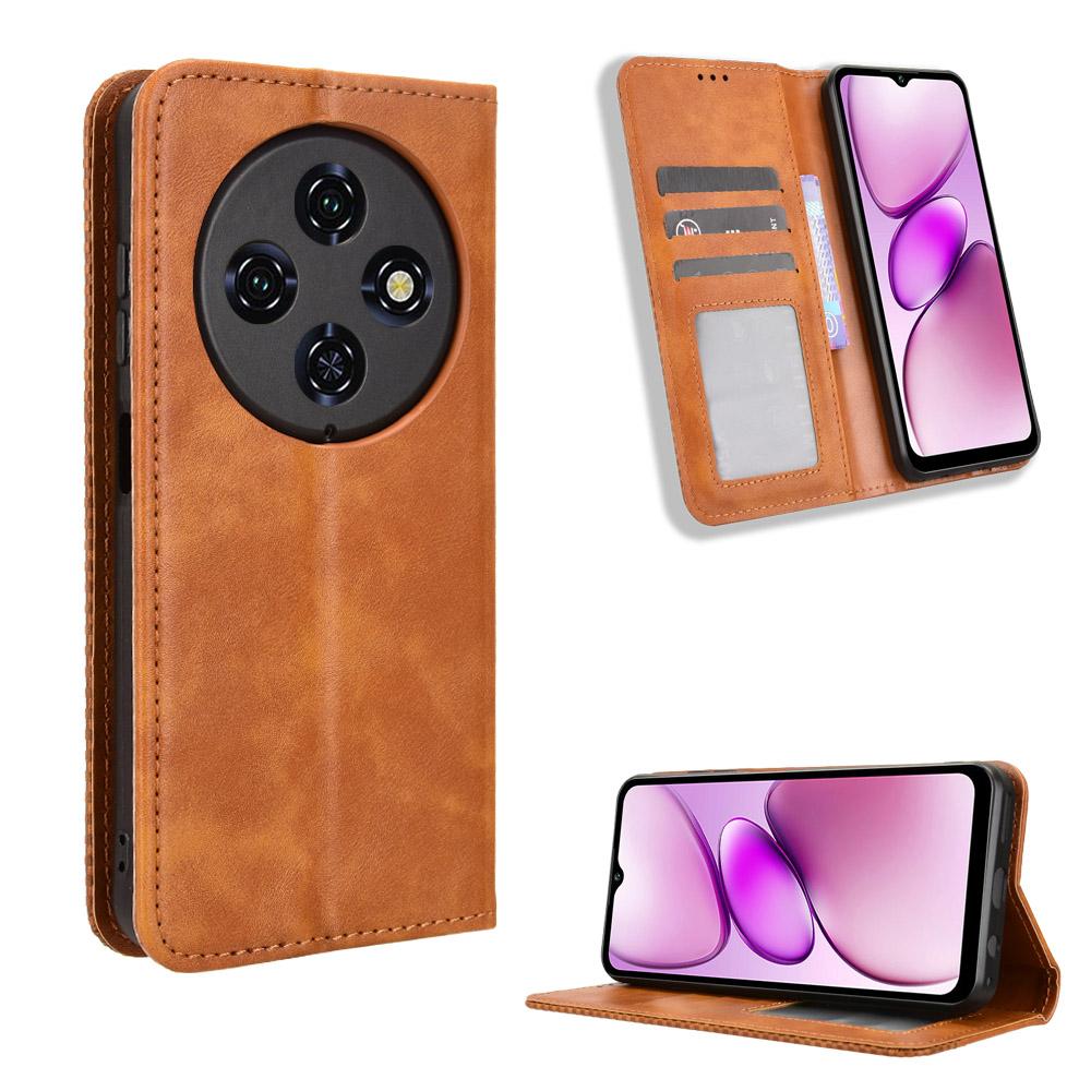 

For Oukitel C5 Leather Case Wallet Stand Retro Texture Phone Cover