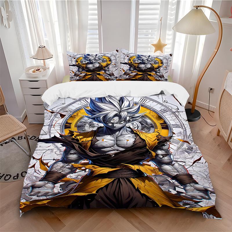 3pcs Timeless Hero Goku Quilt Cover Set - Soft & Comfortable Polyester Fabric, All-Season Breathable Comforter Set For 1 Quilt Cover & 2 Pillowca